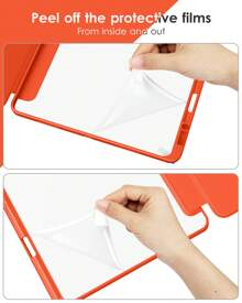 DTTOCASE IPad Pro 12.9 Case For 6th/5th/4th/3rd Gen (2022-2018) & IPad Air M3/M2 13 Inch (2025/2024) – Clear Protective Cover With Built-In Apple Pencil Holder, Auto Sleep/Wake & Camera Protection - 橘紅 - 查看 7