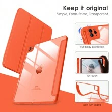 DTTOCASE IPad Pro 12.9 Case For 6th/5th/4th/3rd Gen (2022-2018) & IPad Air M3/M2 13 Inch (2025/2024) – Clear Protective Cover With Built-In Apple Pencil Holder, Auto Sleep/Wake & Camera Protection - 橘紅 - 查看 3