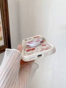 1pc Phone Case With Heart-Shaped Phone Holder, Butterfly & Cherry Pattern, Camera Protection Design Compatible With Iphone 11 Pro Max/12 Pro Max/13 Pro Max/14 Pro Max/15 Pro Max/IPhone 16 Plus/IPhone 16 Pro Max, Redmi, OPPO/Realme, VIVO, Infinix, Honor, MOTO, Itel, One Plus - White - View 8