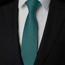 Slim Plain Twill Social Tie With Fine Lines - Teal Blue - View 1