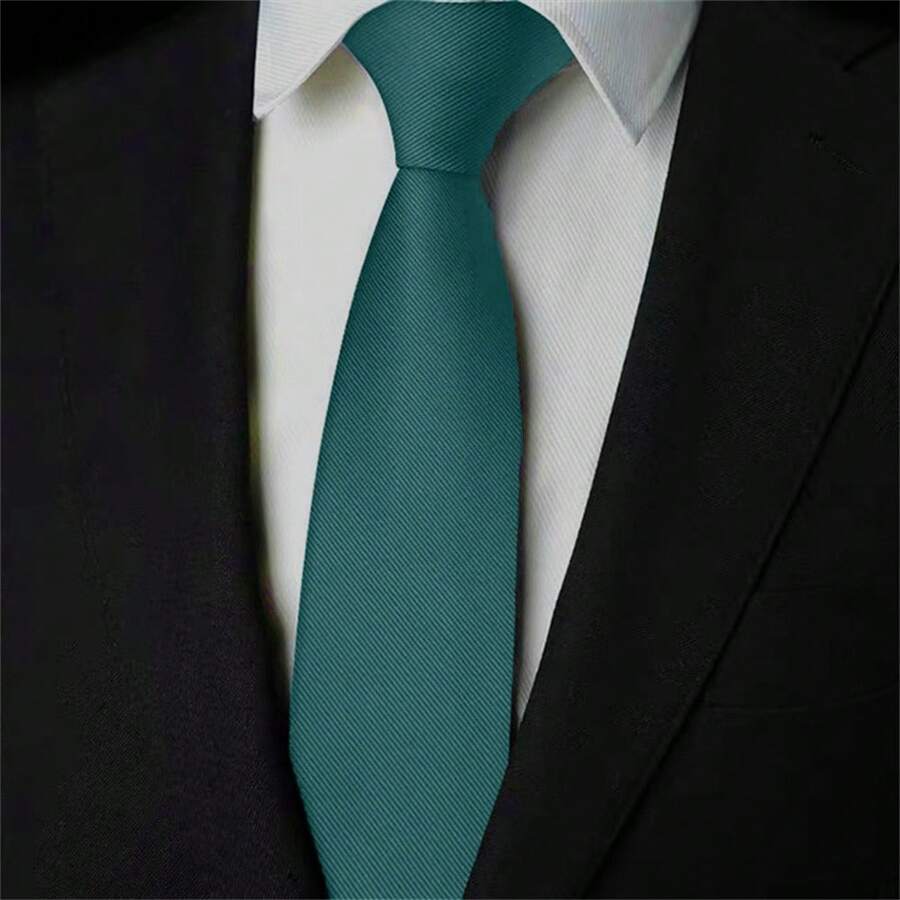 Slim Plain Twill Social Tie With Fine Lines - Teal Blue - View 1