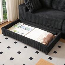 LUCKHAO 108.6" Corduroy Modular Sectional Sofa With Ottoman & Storage, Modern Deep-Seat L-Shaped Sectional With 8 Pillows, Cloud-Like Couch For Living Room, Apartment, Or Office - 黑色 - 查看 4