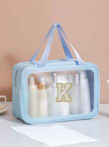 1 szt. Duża pojemność Przezroczysta kosmetyczka podróżna, przenośny, wodoodporny organizer do makijażu, wielofunkcyjna, konfigurowalna torba na kosmetyki z monogramem z 26 złotymi literami na krawędzi, niezbędny organizer do makijażu na rejs, niezbędne akcesoria plażowe - Niebieski - Zobacz 18