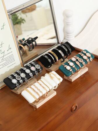 1 pieza/2 piezas Estante de almacenamiento de pulsera de madera de una sola capa, soporte de exhibición de joyas para diademas, collares y relojes, decoración de viaje al sol'