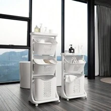 Living And Home 2-Tier Rolling Laundry Hamper - Breathable Detachable Baskets With Wheels (44*33*79cm/110cm, White),Bedroom Decor Storage Organization And Storage Puppy Keep Dress Shorts Phone Case Bikini Summer Dresses For Women Skirt Summer Dress Jeans Tops White Dress Dresses For Women - White 3-tier 44cm W X 33cm D X 110cm H - View 2