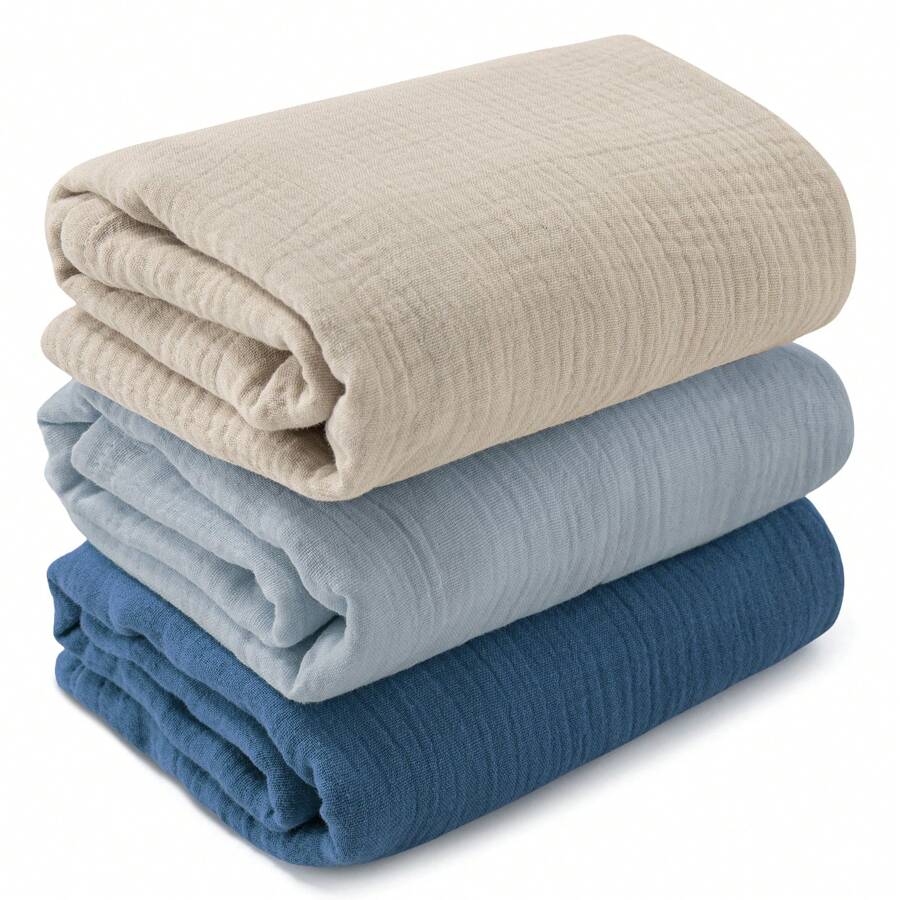 Muslin Swaddle Blankets For Newborn, 3 Pack Breathable Soft Receiving Blanket, Large 38 X 40 Inches Swaddle Wrap Burping Clothes, Essentials Infant Shower Items, Toddler Gift Love Valentine - Blue - View 1
