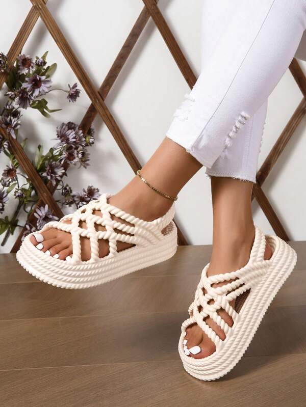 Women's Platform Wedge Sandals, Round Toe Thick Bottom Elevated Sandals, Fashionable Casual Multifunctional Flat Sandals For Summer, Suitable For Walking And Daily Wear
