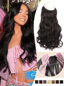 Synthetic No Clip Wave Hair Extensions Ombre Natural Black Blonde Pink One Piece False Hairpiece Fish Line Wig Piece Synthetic No Clip Invisible Wire Hair Extensions Straight Black Blonde One Piece False Hairpiece Hair Extension - Multicolor - View 1
