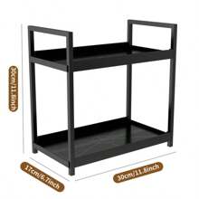 2 Tier Multifunctional Countertop Storage Rack,Bathroom Cosmetic Storage,Kitchen Spice Holder,Large-Capacity,Black And White - Black - View 7