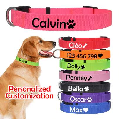 Multi-Color Customizable Dog Collar With Pet Name & Phone Info, Suitable For Small, Medium & Large Dogs Ornamental,Sequins Stylish,Fashion,Colorful,Vintage,Cute,Cuties Custom,Unique,Customized,Personalized Dog Name/ID Tags Personalized Ideal Gifts For Him,Ideal Gifts For Her Her,Family,Friends,Pet Lovers,Pet For Anniversaries,For Birthdays