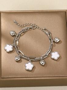 1pc Double Layer Four-Leaf Clover Heart Charm Bracelet