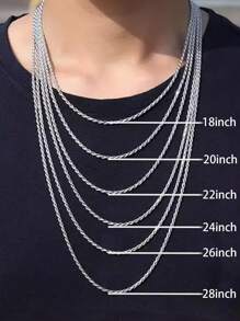 3mm Stainless Steel Silver Twist Chain Necklace, Suitable For Men And Women, Silver And Gold Tone Chain, 18/20/22/24 Inches, Christmas, New Year, Holiday, Birthday Gift - Multicolor - View 12