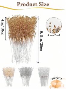 100pcs 4mm Mini Pearl Sticks, Wreath Pearl Beading For Bridal Wedding Bouquet, Party Decor, DIY Floral Arrangement, Wedding, Home Decoration