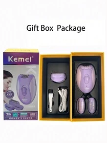 Kemei Épilateur KM-6037 pour femme - Épilation indolore des poils à la racine. Rasoir pour la ligne du maillot, les zones intimes et le visage. Massage anti-rides pour le cou. Limeuse électrique pour les pieds. Ensemble multifonction de 4 en 1 pour les soins personnels des femmes