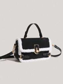 Nouveau sac carré feutré automne/hiver, sac à main femme moelleux avec fermeture à verrou, fourre-tout polyvalent vintage et sac bandoulière croisé