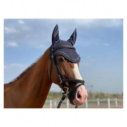 TGW RIDING قبعة أذن حصان مزخرفة بالراين ثلاثية الأبعاد، قبعة أذن حصان مصنوعة يدويًا، شبكة أذن، قناع واقي من الذباب