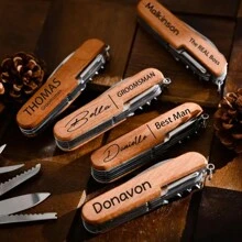 Personalized Multi-Tool Wine Opener Best Men Gifts, Multitool Bottle Opener,Home Essentials, Custom Wedding Gift, Engraved Wooden Outdoor Corkscrew Groomsman Gift - Chocolate Brown - View 3