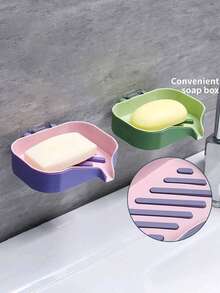 1pc Wall Mounted Soap Dish. Bathroom Storage Rack With Drainage. Soap Holder For Home, No Drilling Required, With Drain Rack. High-End New Bathroom Soap Holder. Dual Layer Bathroom Storage Rack. - Multicolor - View 3