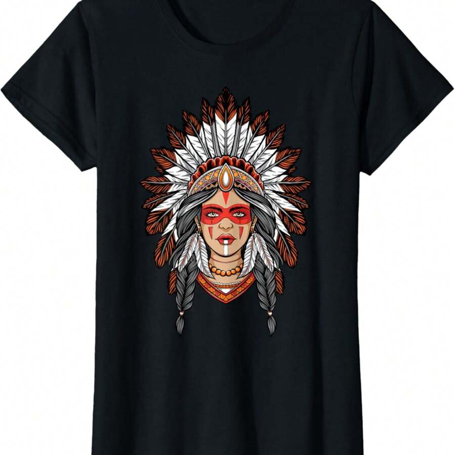 Native American Woman Warrior Gift For Women T-Shirt - 黑色 - 查看 1