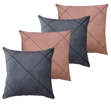 Kit Of 4 Draped Suede Cushion Covers 45x45 With Invisible Zipper - 2 Hồng + 2 Xám. - Xem 3