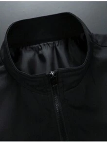 1 件男士日常穿着拉链夹克，运动薄款春夏夹克 - 黑色 - 查看 3