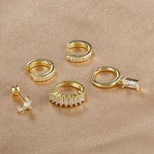 Conjunto de 5 piezas de pendientes con aro en cascada con colgante cuadrado enchapado en oro de 18K, para mujer. Incluye pendientes de cartílago con cubic zirconia rosa, de cobre y acero inoxidable