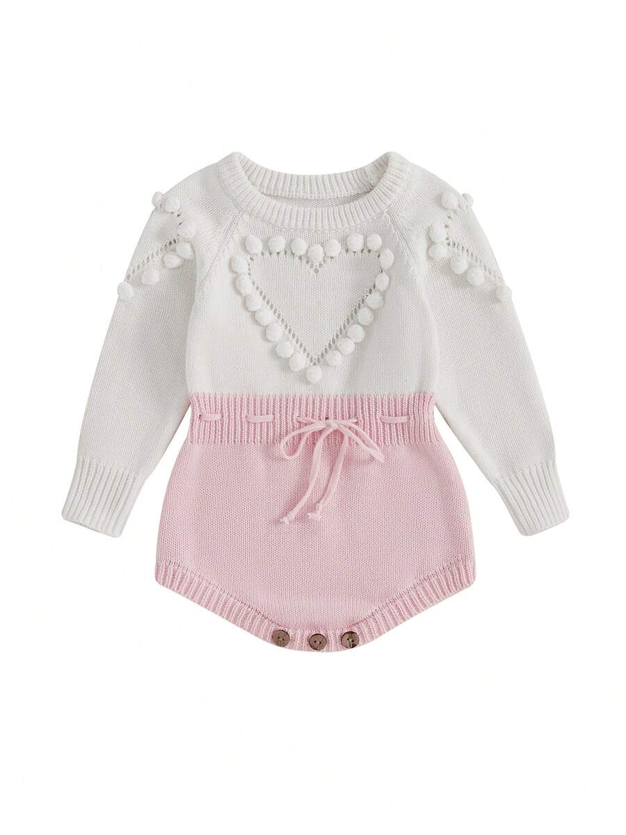 Baby Girls Autumn Winter Romper, Newborn Long Sleeve Knitted Patchwork Overalls Jumpsuit