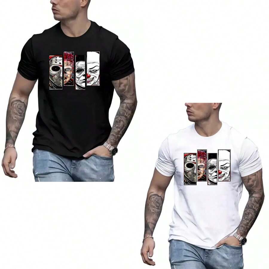 Kit 2 Camiseta Camisa Algodão Estampada Filmes de Terror Killers Personagens