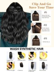 nimoki 4 piezas Extensiones de cabello con clip de 12 pulgadas, extensiones de cabello ondulado con ondas de agua, extensiones de cabello sintético con clip para uso diario de mujeres (marrón oscuro) - Dark Brown - Ver 10