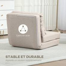 HOMCOM 1-Seater Sofa Bed Lazy Chair 1-Seater Chaise Longue Bed - Cushion Included, Adjustable Backrest - Floor Chair For Guests, Living Room, Load 90 Kg, Dark Blue Linen Fabric - Màu be - Xem 7