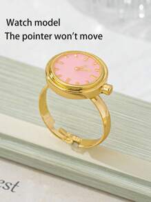 1pc 18K Gold Plated Copper Faux Watch Model Ring, High Quality Elegant Niche Fashion Design Enamel Coated Ring, Time Stopped At 13:14, Mother's Day Gift (Hands Do Not Move)
