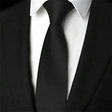 Slim Plain Twill Social Tie With Fine Lines - Black - View 1