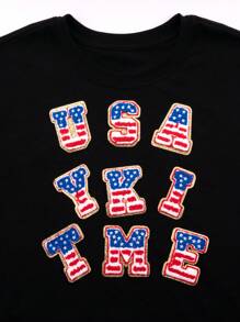 1pc Embroidered Letter & USA Flag Patch, Chenille Applique For DIY Clothing & Bags, Heat Transferable - Multicolor - View 6