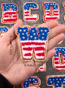 1pc Embroidered Letter & USA Flag Patch, Chenille Applique For DIY Clothing & Bags, Heat Transferable - Multicolor - View 3