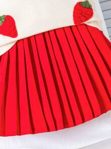 Set de 2 piezas para niña joven: Top de punto de manga corta con estampado de fresa y falda plisada. El dulce top de punto con estampado de fresa combinado con la clásica falda roja plisada crea un atuendo cómodo pero a la moda que resalta perfectamente la actitud juguetona de una niña pequeña. Apropiado para uso diario, reuniones con padres e hijos o sesiones de fotos de verano, haciendo que su pequeña sea el centro de atención. Talla para niñas de 4 a 7 años, primavera/verano. - Albaricoque - Ver 7