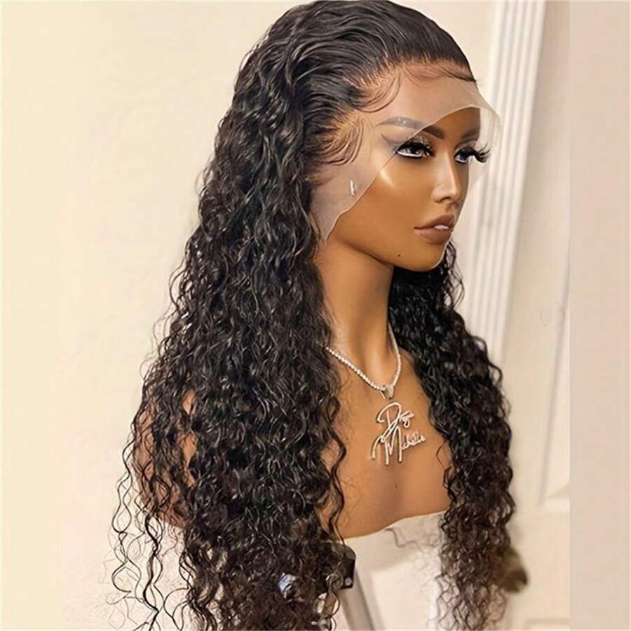 26 Inch 180Density Soft Black Kinky Curly 13*4*1 Lace Front Wigs For Women With Babyhair Synthetic Heat Temperature Daily Cosplay Glueless Wig - Natural Black - Xem 1