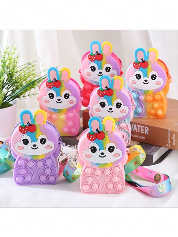 Bolsa mensageiro de silicone com animais fofos, porta-moedas, mini bolsa de aperto com liberação de pressão dos dedos - à prova d'água, bolsa de armazenamento