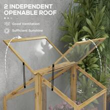 Outsunny Raised Garden Bed With Polycarbonate Greenhouse, Garden Wooden Cold Frame Greenhouse Flower Planter Protection, 35.5" X 31.5" X 36" - 自然的 - 查看 7
