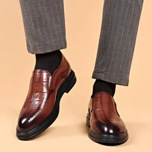 No Shoelace Baroque Men's Shoes British Set Foot Without Lacing Synthesized Brown Brogue Leather Shoes Lazy Loafers