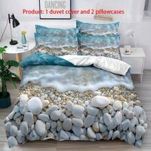 Seaside Pebbles 3-Piece Duvet Cover Set - Soft Breathable Beach And Ocean Printed Bedding Set With Zipper Closure, Suitable For All Seasons - Includes 1 Duvet Cover And 2 Pillowcases (No Filling), Bedroom Dorm Hotel Home Decor - Multicolor - View 3