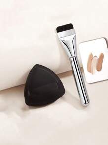 Pincel de Base Sem Rastro de Cabeça Plana, Artefato de Fundação Líquida Ultrafina 4-em-1 Almofada de Pó, Pincel Profissional Multiuso para Sobrancelhas com Efeito 3D, 1 Almofada de Pó Grande de Maquiagem + 2 Pincéis de Fundação Lisos + 1 Paleta Grande, Pincel de Fundação de Formato Reto, Pincel para Máscara, Pincel de Fundação Líquida de Cabeça Plana, Pincel de Maquiagem Fino, Sem Rastro e Sem Pó, Conjunto de Pincéis de Maquiagem 1/2/3/4 Peças