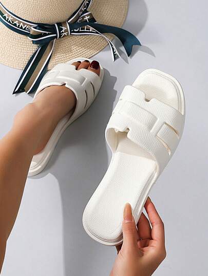 女士时尚纯色拖鞋，EVA塑料材质，轻便平底套脚夏季沙滩凉鞋，舒适度假拖鞋