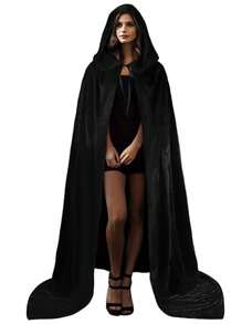 Capa de terciopelo negro con capucha de bruja, túnica larga de reina para fiestas y cosplay, adecuada para Halloween, varios festividades, bruja, diablo, vampiro, disfraz medieval del Renacimiento, accesorios para baile de graduación