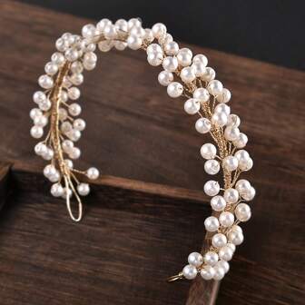 Pearl Crystal Soft Chain Headband Hair Accessory, Bridal Wedding Hair Ornament