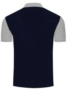 最新流行男士 Polo 衫短袖上衣，条纹数码印花男士运动 Polo 衫 - 藏蓝色 - 查看 3