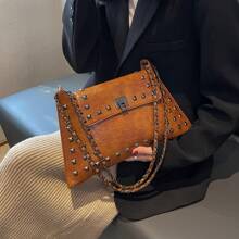 Fashion Chain & Rivet Decor Women Handbag Shoulder Messenger Envelope Bag Lightweight - Brown - View 2
