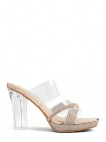 Comfortable Transparent Heel Sequined Platform Sandals Stylish Sandals Summer Sandals For Women - Champagne - View 1