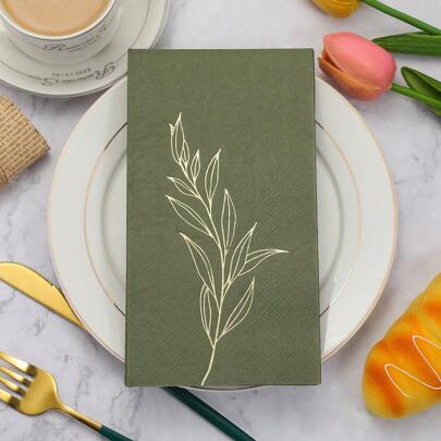 20pcs, 2025 New 2-Ply Sage Green Foil Leaf Napkins, 13x15.75 Inches - Wedding Birthday Garden Party Decorative Napkins, For Restaurant, Kitchen, Cafe Decor