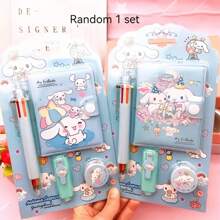 Sanrio Conjunto de papelaria Sanrio Hello Kitty & Friends - 1 peça - Mini bloco de notas pautado com caneta marca-texto e fita adesiva, presente perfeito para estudantes, Kuromi, coisas da Kuromi, brinquedos, volta às aulas