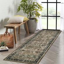ANPHON Machine Washable Faux Wool Vintage  Printed Area Rug Non Slip Stain Resistant Foldable Easy To Clean And Wash Thin Floor Covering Non Shedding Low Pile Soft Mat With Elegant Bordered Design For Enhancing Home Aesthetic Decor In Living Room Dining Room Laundry Room Bathroom Entrance And Bedroom - Brown - View 5